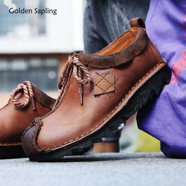 

golden sapling genuine leather men's boots retro style outdoor shoes breathable summer tactical boot for mountain trekking shoe