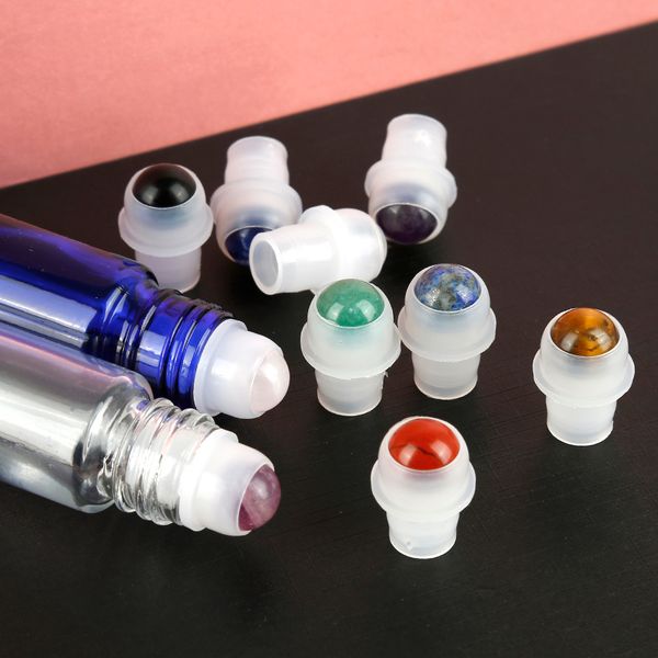

4 pcs natural semiprecious stones essential oil gem roller ball perfume glass roll on essential oil vials with glass/metal ball