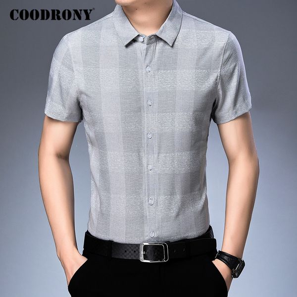 

men's casual shirts coodrony men shirt fashion plaid cotton camisa masculina spring summer short sleeve business mens clothing c6018s, White;black