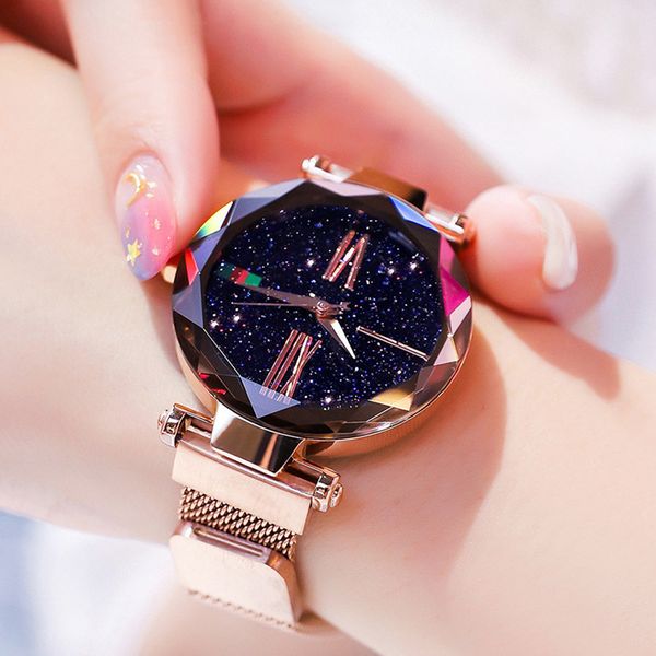 

luxury rose gold women watches minimalism starry sky magnetic fashion casual female wristwatch waterproof roman numeral for gift, Slivery;brown