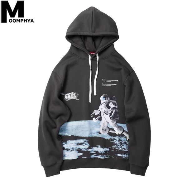 

moomphya astronaut funny printed fleece hoodies men streetwear hip hop hooded sweatshirts men autumn oversize men hoodies sh190903, Black