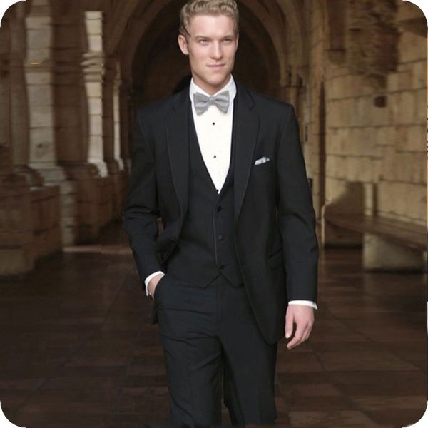 

handsome groom tuxedo black men's classic suits for wedding notched lapel man blazers 3piece jacket pants vest vintage costume homme ma, Black;gray