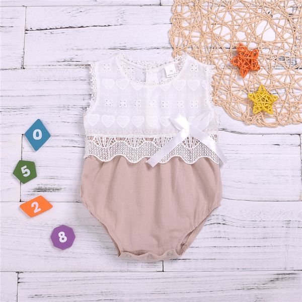 

summer baby kids clothes sleeveless splicing romper jumpsuits lace bow triangle shorts crawling clothes kids designer clothes girls jy370, Blue