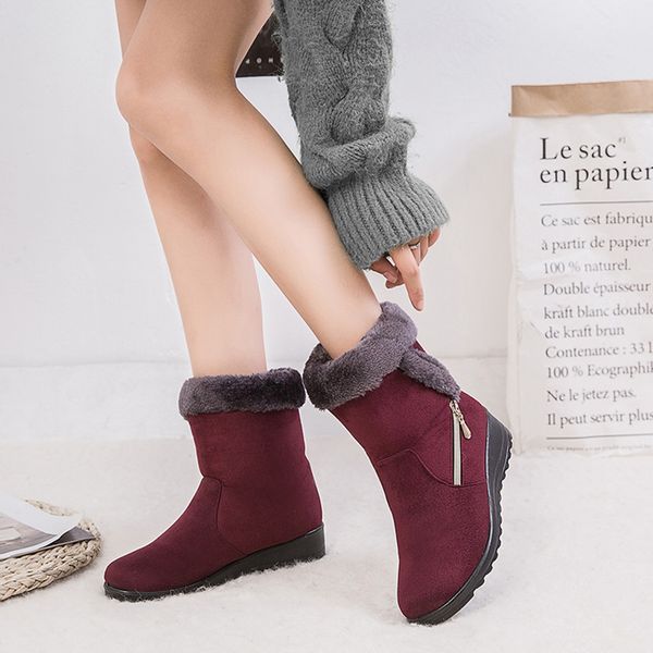 

snow boots women winter warm platform fur fringe shoes wedges ankle winter short boots women zipper shoe dropshipping, Black