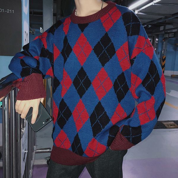 

2019 uyuk autumn/winter chic web celebrity men lazy wind loose and thick pullover knit british sweater clothes hombre, White;black