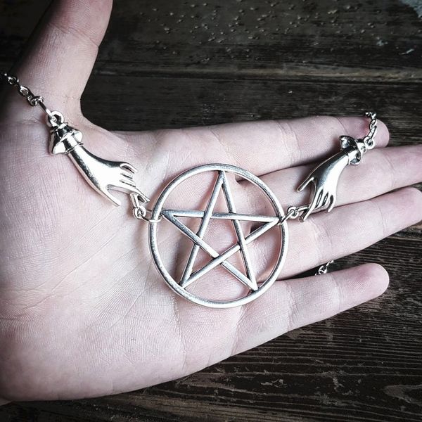 

silver tone pagan necklace alter inspired pentagram long necklace big pendant gothic classical occult dark gift men 2019 fashion