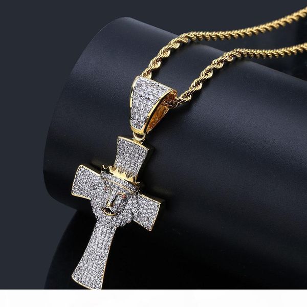 

new fashion hiphop lion head pendant necklaces for men 18k gold plated hip hop jewelry luxury ice out crow necklace wholesale, Silver