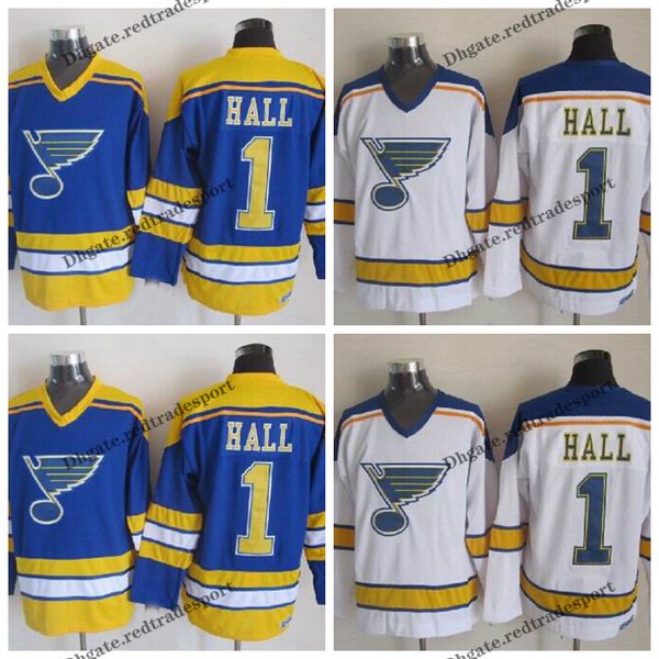 

mens 1967 st. louis blues vintage #1 glenn hall hockey jerseys blue glenn hall stitched shirts m-xxxl, Black;red