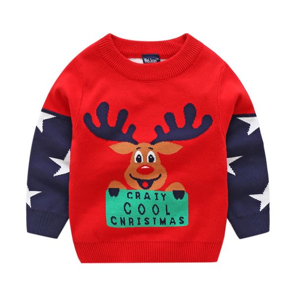 

boys knitted sweaters cotton kid cartoon elk red christmas sweater kids girls winter clothes sweaters for 3-7 years pull fille, Blue