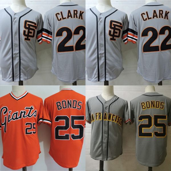 

Mens 22 Will Clark Jersey San Francisco 25 Barry Bonds Will Clark Retro Baseball Jerseys Grey Orange Free Shipping S-XXXL