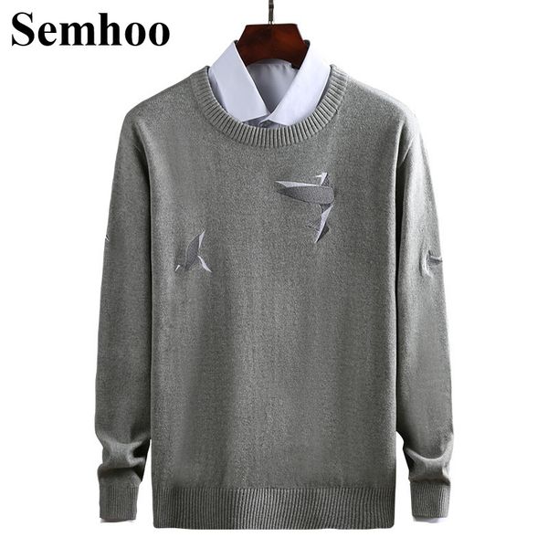 

new mens sweaters for 2019 o-neck pullover casual birds embroidery long sleeve solid color soft autumn winter men sweater, White;black