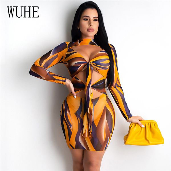 

sheer wuhe sexy mesh see through мини печати платье с длинным рукавом узелок ночной клуб бальные платья выдалбливают bodycon vestidos, Black;gray