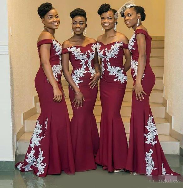 

mermaid burgundy bridesmaid dresses formal gown black girl maid of honor dresses party evening prom dresses 2020, White;pink