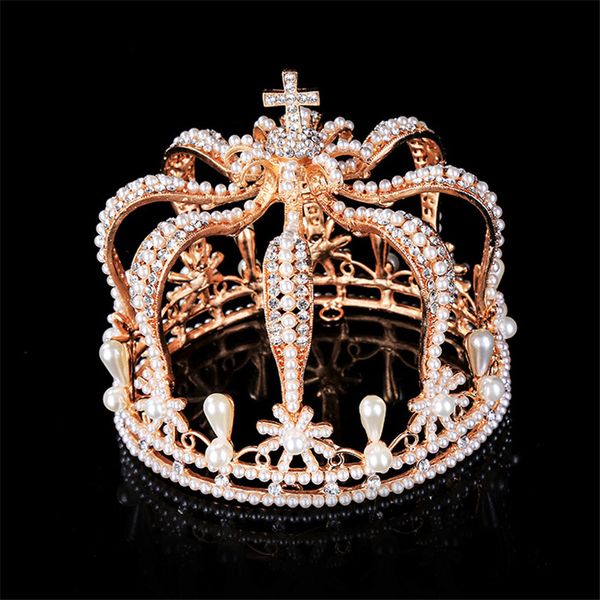 

luxurious pearl wedding bridal tiara crown for women/men pageant diadem party hair ornaments wedding hair jewelry accessories, Golden;white