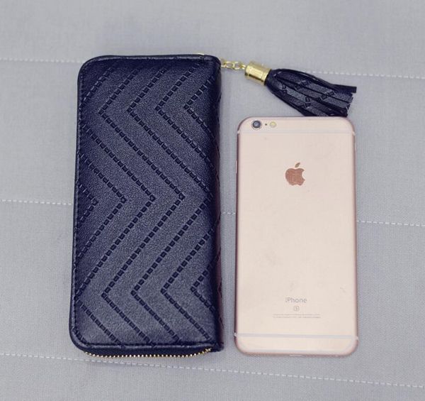 

designer women wallet sewing thread pu face long style lady zipper tassel wallet handbag fashion tassel zipper style lady portable wallets/3, Red;black