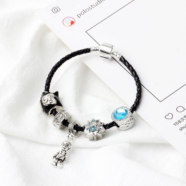

2019 new fashion simple boy pendant leather rope bracelet diy creative cat wishing star rope decoration, Black