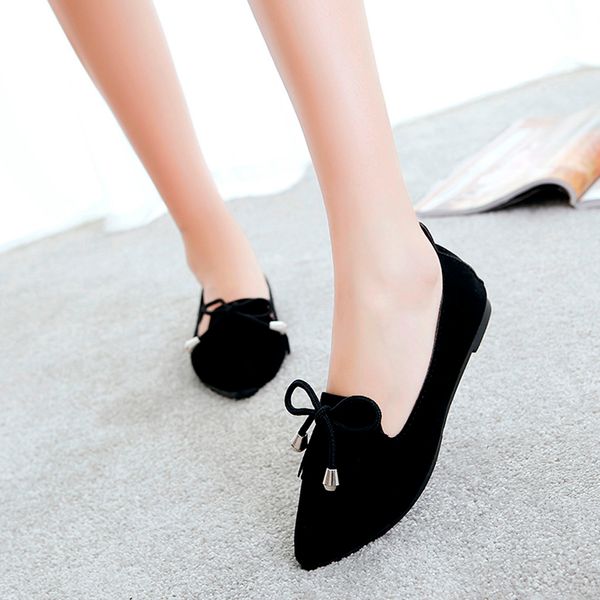 

women flats shoes spring and autumn female casual boat shoes casual slip on pointed toe shallow flat-bottomed zapatos mujer, Black