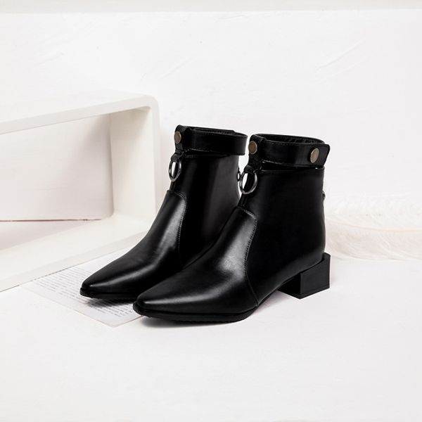 

big size 9 10 11-17 boots women shoes ankle boots for women ladies willow belt buckle back zip, Black