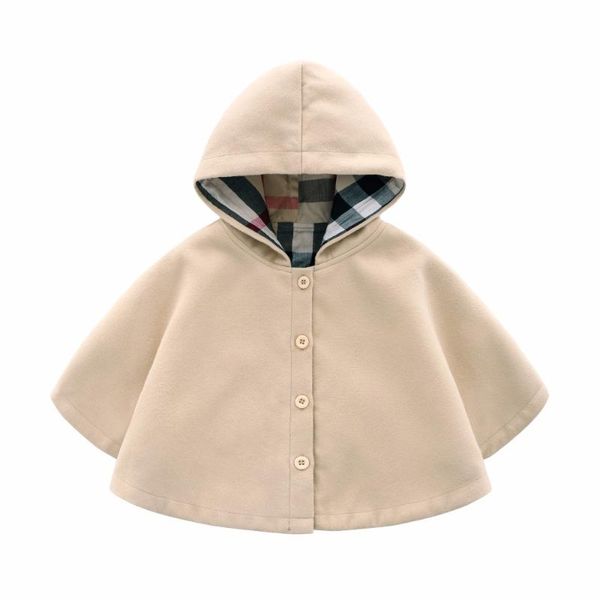 

2020 winter spring fashion kids baby cape pattern black red cotton hooded plaid girls coat jackets baby girl cape cloaks clothes, Blue;gray
