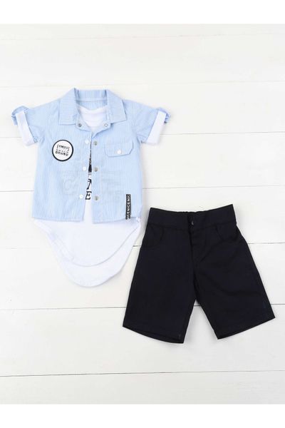 

blue navy blue summer male baby pcs set suit, White