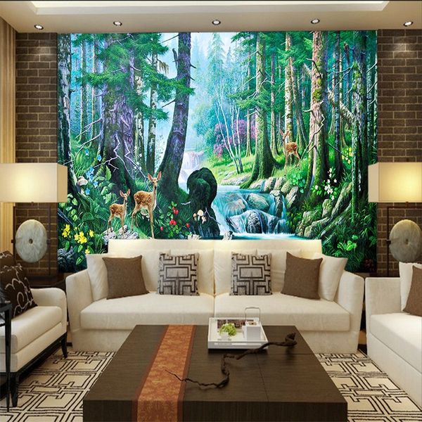 

hand-painted forest wallpaper night moonlight dark color living room bar coffee hall background wall paper personality mural wall covering