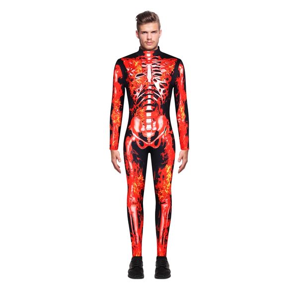 

fashion skeleton muscle 3d print men jumpsuit bodysuit elastic party halloween bar cosplay role costume singer stage show rompers one piece, Black;red