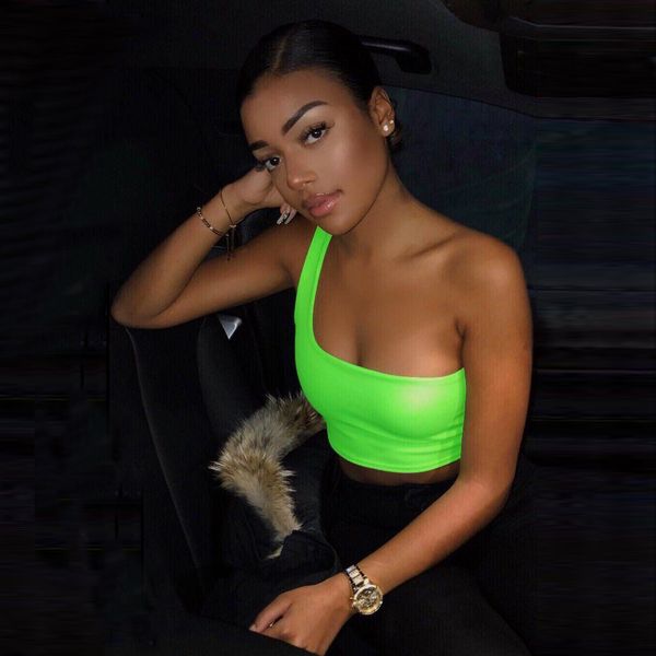 

женская мода сплошной цвет sexy crop tops рукавов одно плечо декольте strappy эластичный мягкий танк тройники, White