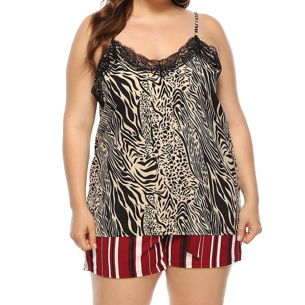 

plus size pyjamas women lace vintage women lingerie summer sleepwear pyjama femme pajama set cami striped short, Black;red