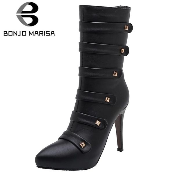 

bonjomarisa spring new 33-48 lady street fashion high boots party cool decorating ankle boots women high heel shoes woman, Black