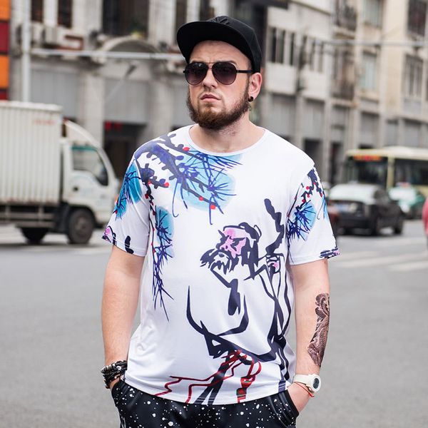 

summer men's short-sleeved t-shirt chinese style round neck t-shirt male loose half-sleeved casual plus fertilizer 6xl tide, White;black