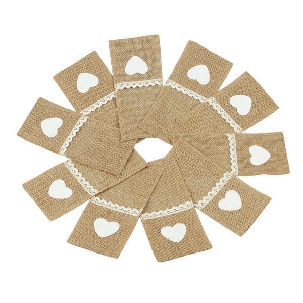 

30pcs jute burlap lace cutlery pouch wedding tableware party decoration supplies fork and knife storage bag table decoration acc