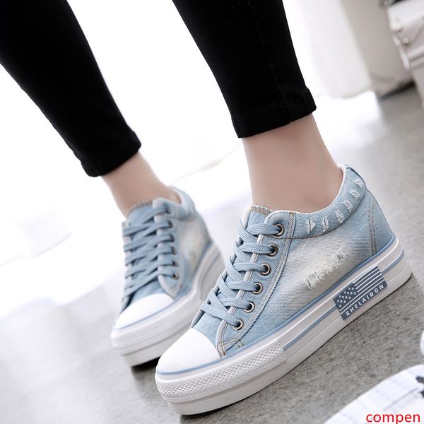 

spring and summer single shoes korean version of canvas women s thick soles increase denim shoes 2019 student casual women s cloth