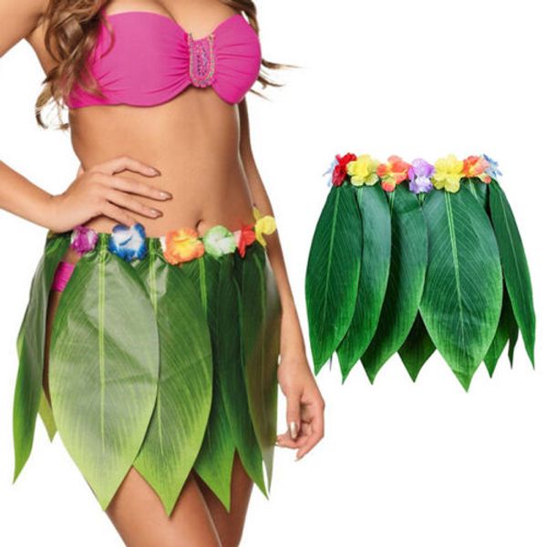 

women ladies summer leaves floral boho skirts short hawaiian hula grass party luau skirt beach dance costume sundress, Black