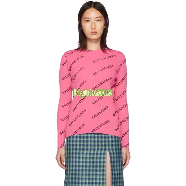 

High end women girl knit weater all over letter pattern crew neck long leeve blou e multicolor hirt knitwear fa hion de ign pullover top, White;black