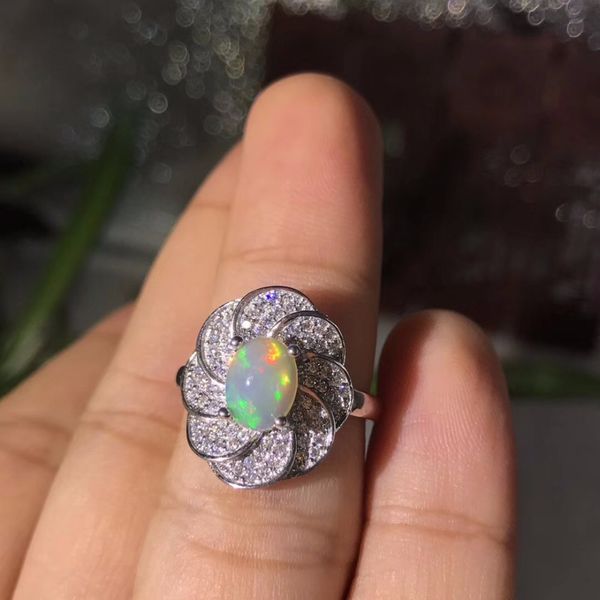 

uloveido natural fire opal ring for women, 925 sterling silver wedding jewelry, 7*9mm gemstone with velvet box certificate fj231, Golden;silver