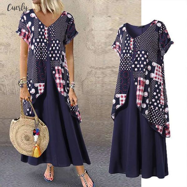 

2020 maxi long dress autumn summer dress women polka dot print patchwork pleated plus size v neck sundress, Black;gray