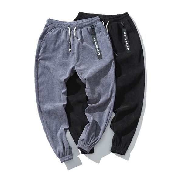 

corduroy warm sweatpants mens joggers striped pants gyms clothing plus size m-5xl fashion bottoms, Black