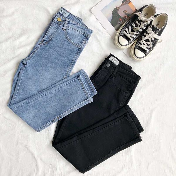 

new 2020 spring summer women's jeans casual tight-up high-waist elastic denim trousers jeans plus size, Blue