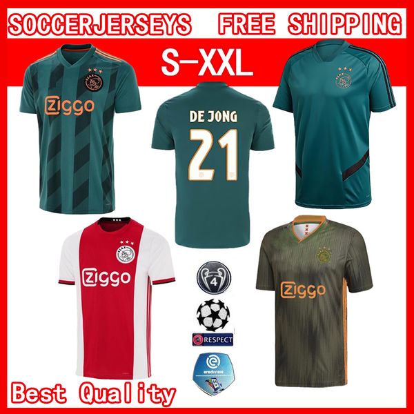 

2020 ajax home soccer jerseys #21 de jong away shirt ajax 19/20 #10 tadic #4 de ligt #22 ziyech men football uniforms, Black;yellow