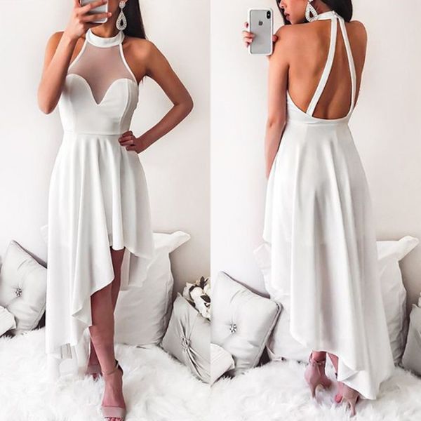 

simple a line halter open back white high low prom dresses evening party dresses robes de cocktail, Black