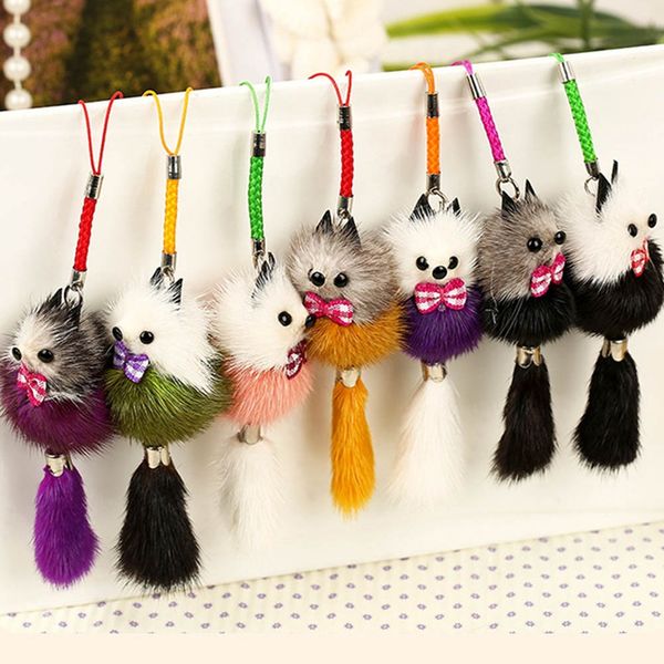 

new cute fluffy crown bow-knot ball key chain rings pompom artificial fur charm keychain car bag key ring women jewelry, Silver