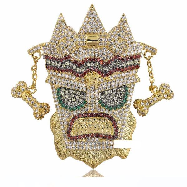 

новый iced out uka маска твердая ожерелье мужские персонализированный micro асфальтовая hip hop золото серебро цвет bling шарм цепи ювелирны, Silver