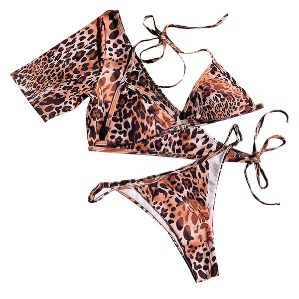 

3 pcs women bikini set leopard print swimwear women new stylish swimsuit micro bikinis bathing suit biquini set