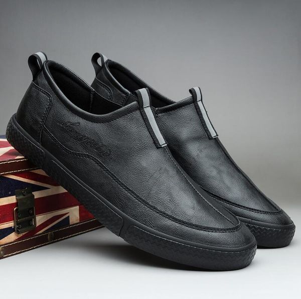 

new spring autumn men shoes street fashion man leather casual shoes men loafers flat shoes 2087, Black