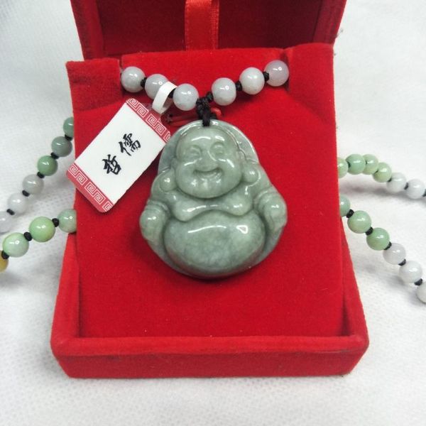 

lockets zheru jewelry pure natural jadeite green big belly buddha pendant three-color jade pearl necklace send a-level certificate, Silver