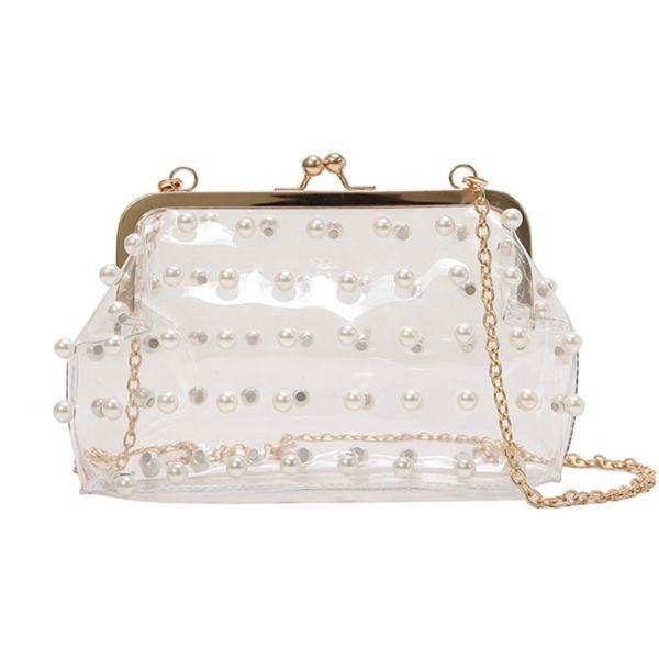 

fashion faux pearl designed shell shaped womens shoulder bags transparent clear clutch crossbody satchel messenger chain handbag