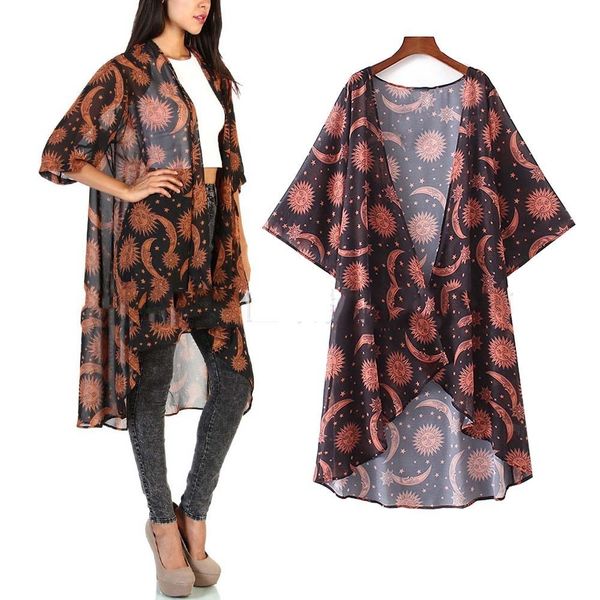 

fashion woman blouses 2019 kimono cardigan shirt women chiffon blouse and blouses beach cape shirt for women clothes l06, Black;brown