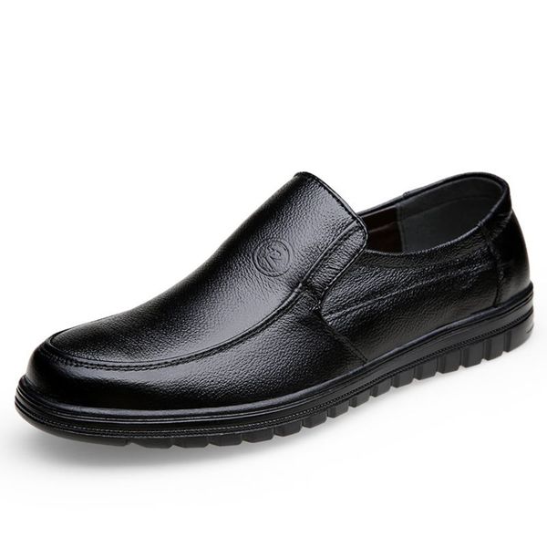 

vesonal 2019 summer comfortable slip-on genuine leather loafers for men shoes moccasins office business dress formal male shoes, Black
