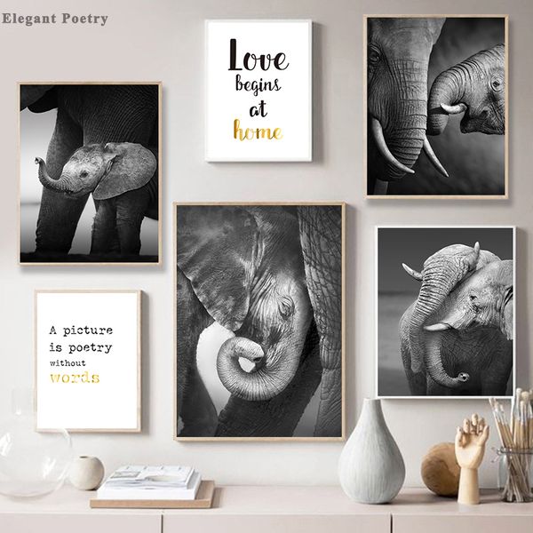 

modern canvas painting nordic posters and prints decoration black and white elephant animal art wall picture for living room