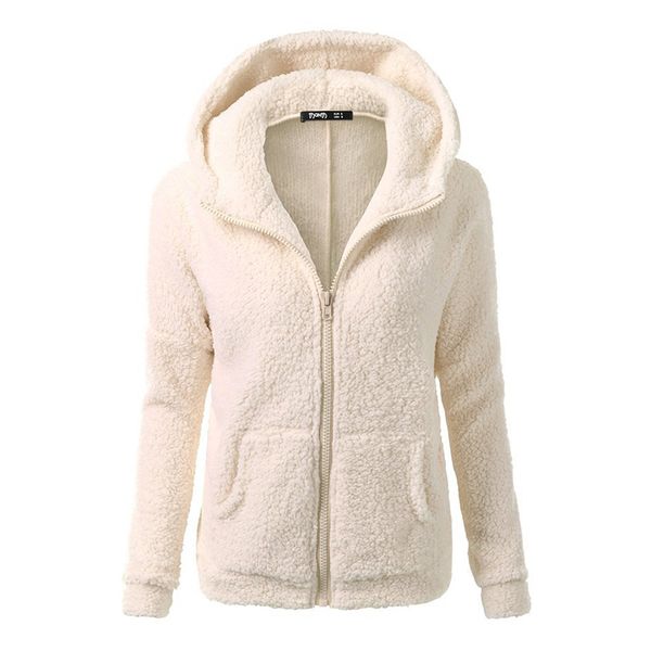 

women fleece teddy hoodies zipper solid pocket hooded hoodies coat winter warm wool zip-up cotton coat outwear casual sweatshirt, Black
